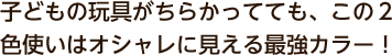 子どもの玩具がちらかってても、この２色使いはオシャレに見える最強カラー！