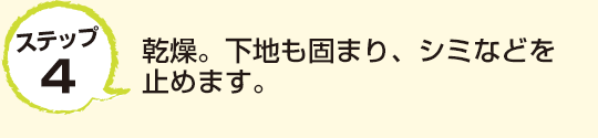 ステップ4　乾燥。下地も固まり、シミなどを止めます。