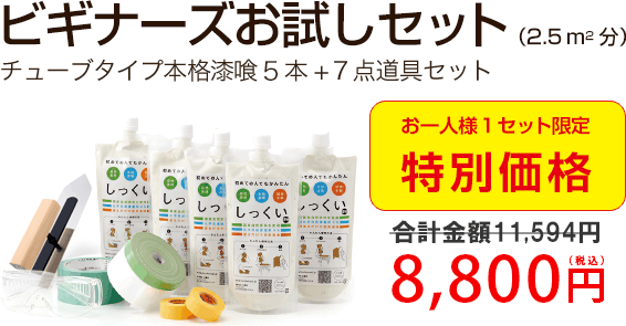 ビギナーズお試しセット　チューブタイプ本格漆喰5本+７点道具セット　お一人様１セット限定特別価格　さらに！送料無料　10,509円（税込）